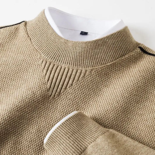 Men's Elite Jacquard Mock Neck Sweater for sophisticated smart casual winter style.