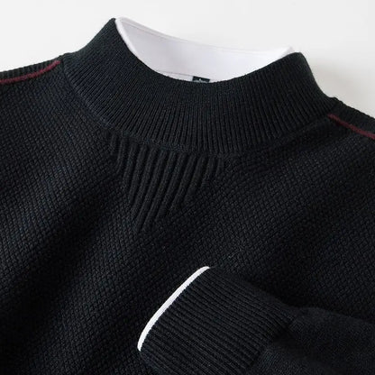 Polished men's jacquard mock neck sweater, an elite choice for smart casual and elegant fashion.