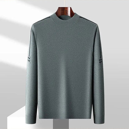 Stylish men's fashion jacquard mock neck sweater, essential for smart casual winter outfits.