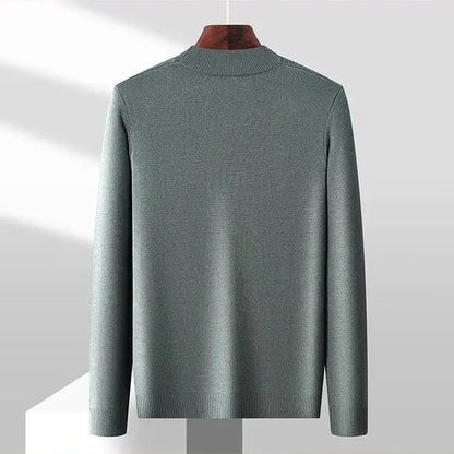 Versatile men's jacquard mock neck sweater, perfect for polished layering in winter.