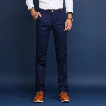 Wrinkle-resistant Men's Slim Fit Dress Pants, ideal professional workwear for lasting comfort & style.