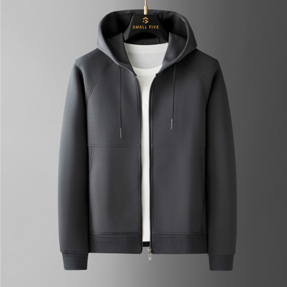 Close-up of men's tracksuit jacket, part of an elite athletic set for ultimate comfort and style.