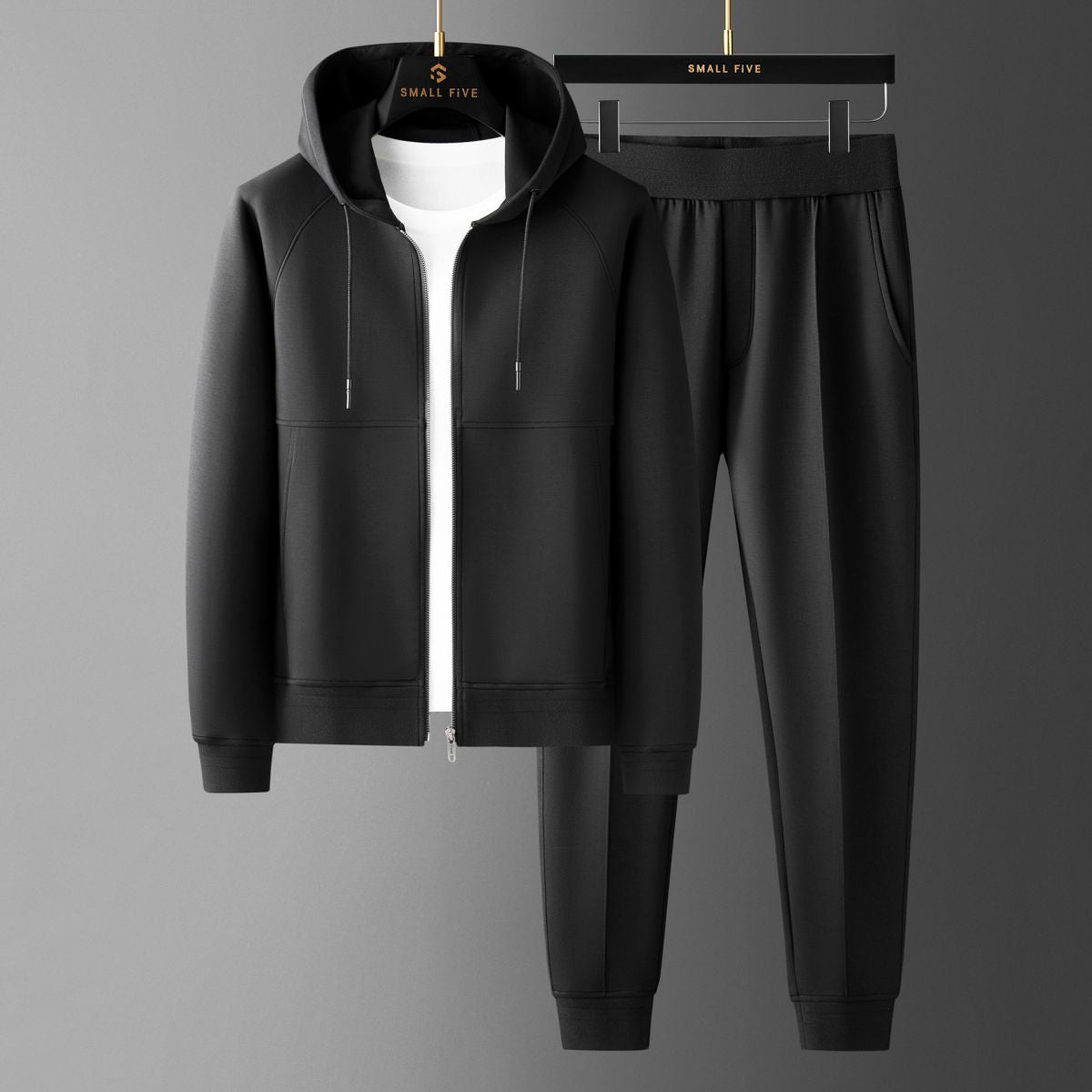 Textured fabric of a men's elite tracksuit set, emphasizing ultimate comfort and activewear quality.