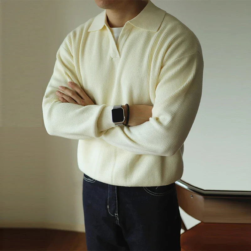Versatile men's Ellis Knit Polo. Short sleeve, classic fit knit shirt for casual & smart summer fashion.