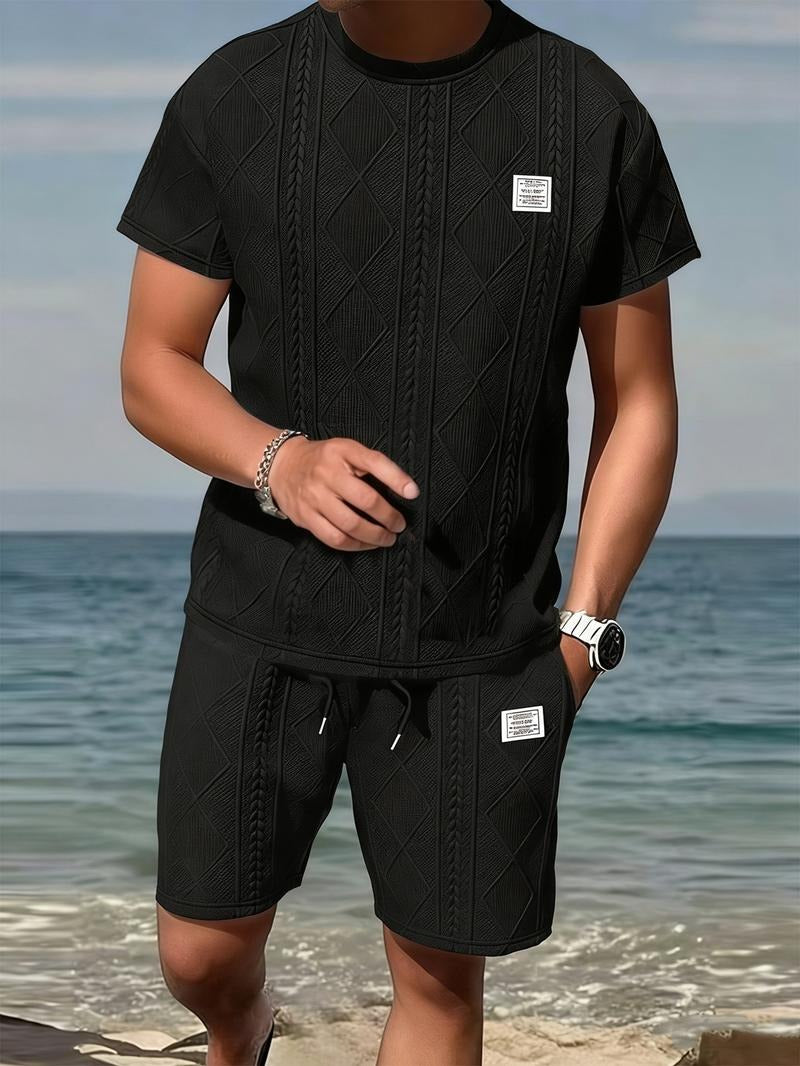 Men's embossed leather style matching set. Comfortable two-piece coordinated outfit for casual or lounge wear.