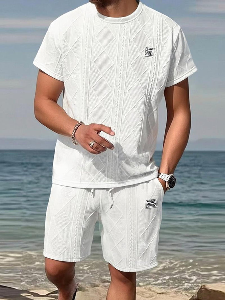 Smart casual men's embossed leather look matching set. Versatile two-piece for stylish men's fashion.