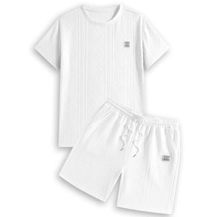 Coordinated men's embossed leather style set. Stylish two-piece for a contemporary casual men's clothing look.