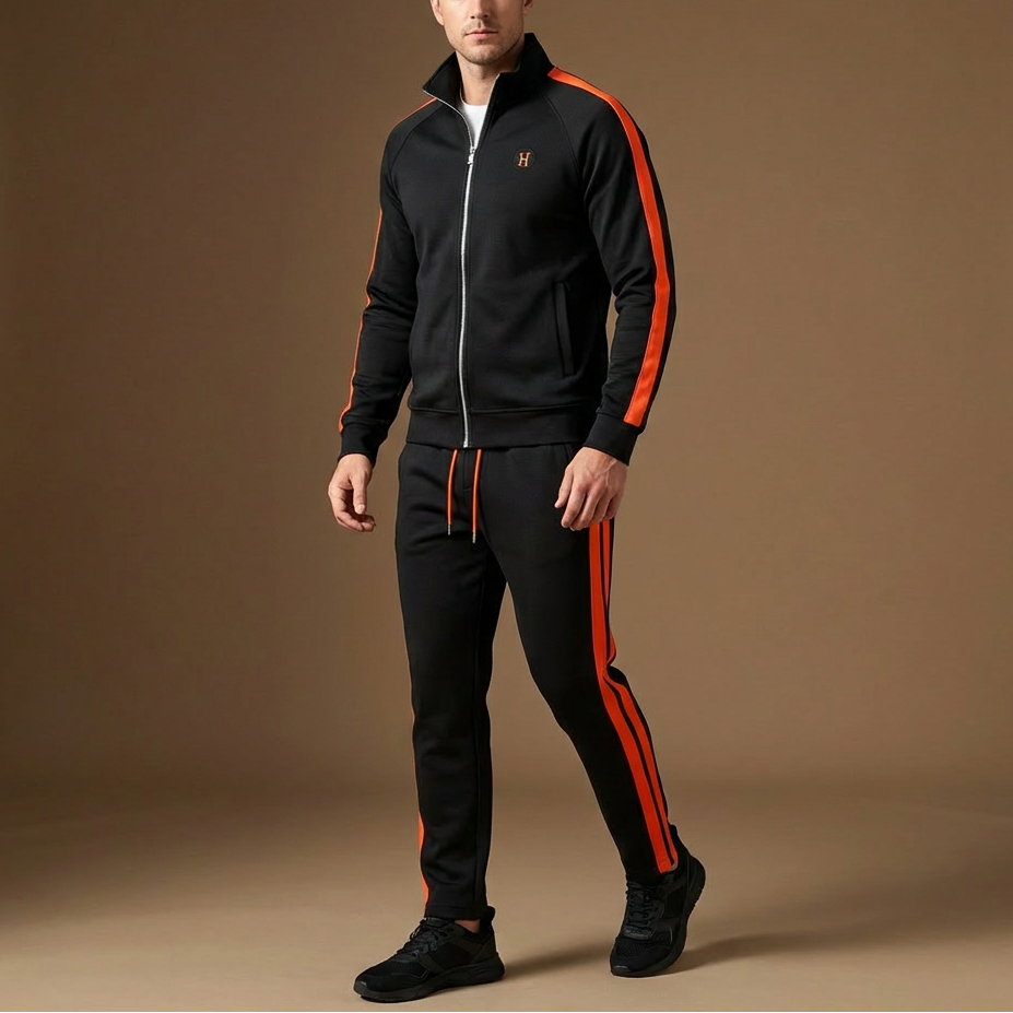 Men's embroidered tracksuit for sport & street style. Comfortable activewear two-piece set for modern men.