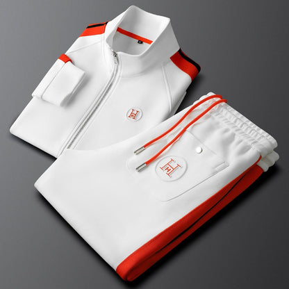 Men's sportswear tracksuit with intricate embroidery. Designed for athletic performance and street fashion.
