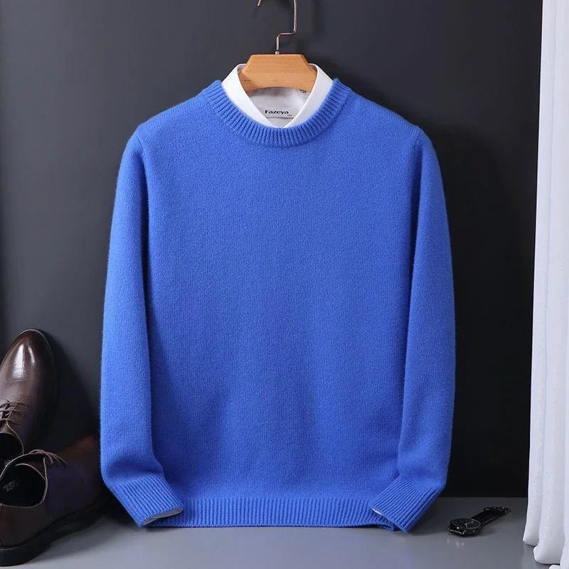 Comfortable men's pullover Emory sweater, a versatile menswear piece for smart or casual fall fashion outfits.