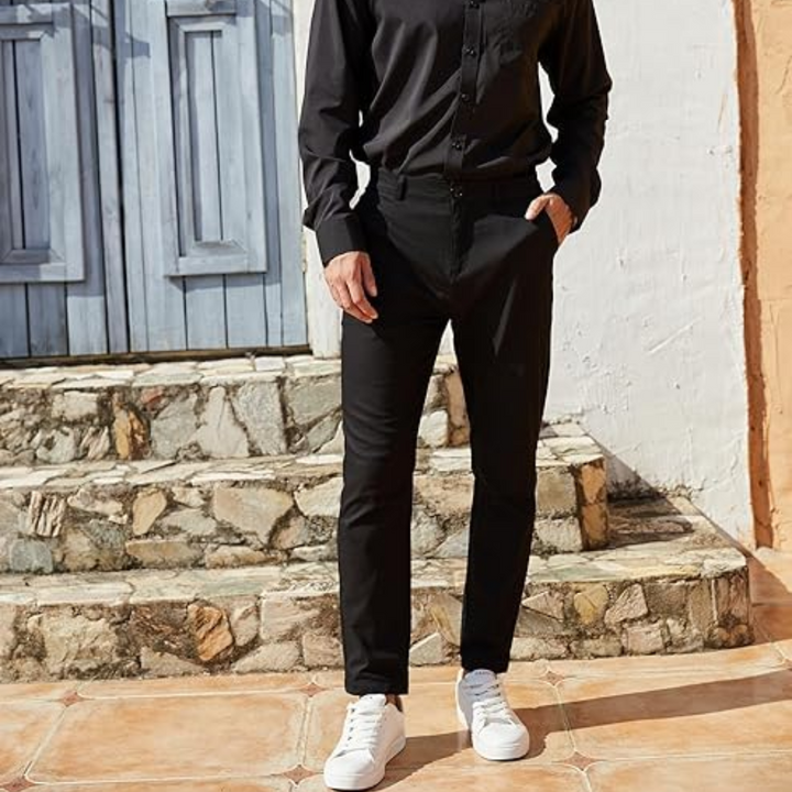 Versatile men's slim fit trousers, perfect as smart casual or comfortable dress pants.
