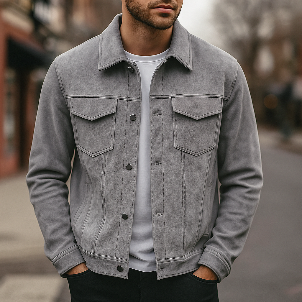 Versatile men's casual button-front jacket, ideal for spring & fall everyday wear.