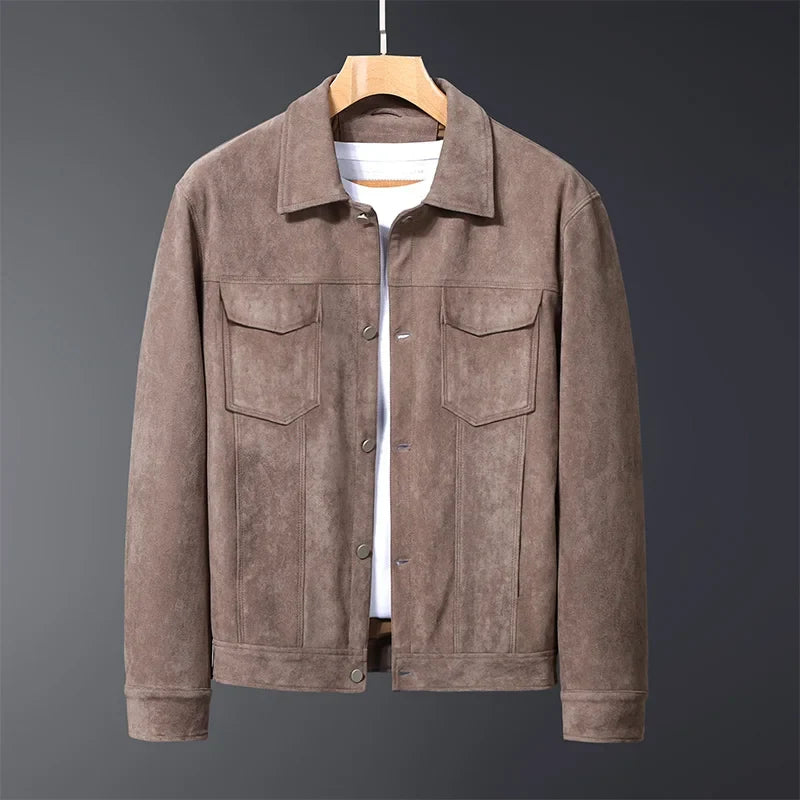 Classic men's tailored button-front jacket. Sophisticated everyday outerwear for layering.
