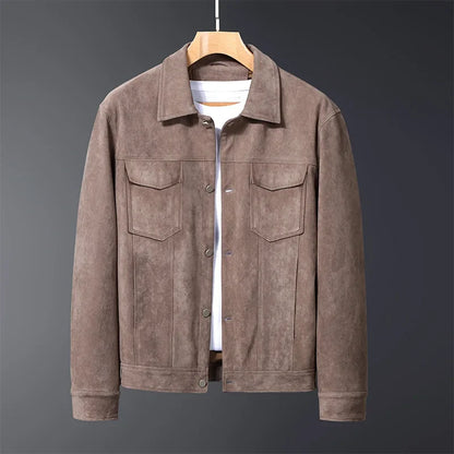 Classic men's tailored button-front jacket. Sophisticated everyday outerwear for layering.