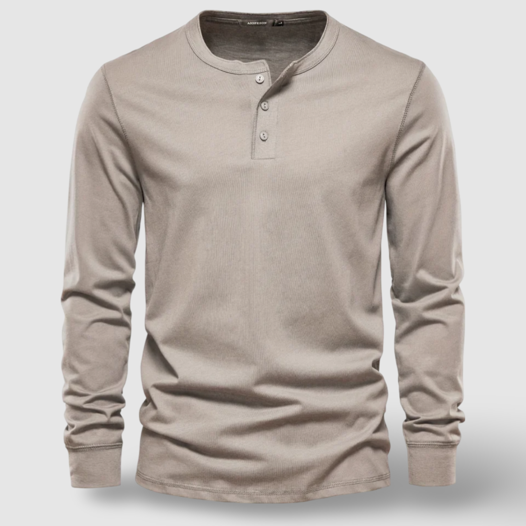 Stylish men's long sleeve henley button shirt, perfect casual top for everyday menswear.