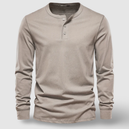 Stylish men's long sleeve henley button shirt, perfect casual top for everyday menswear.