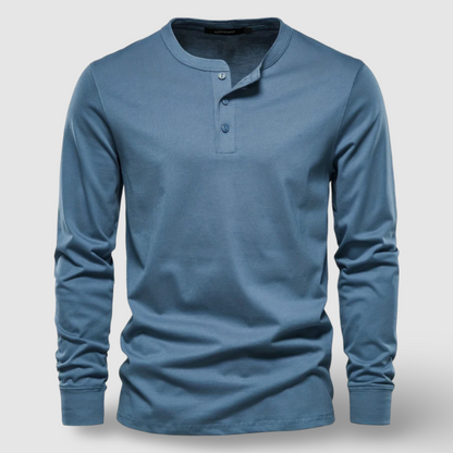 Versatile men's long sleeve henley shirt, an essential casual top for everyday layering.