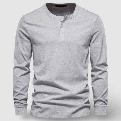 Comfortable men's everyday long sleeve henley top, ideal for casual wear and menswear style.