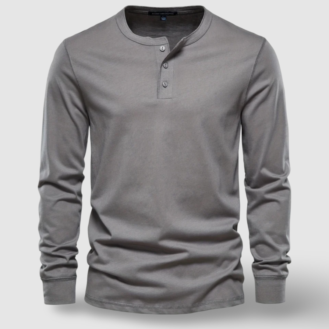 Classic men's casual button shirt, a long sleeve henley top for versatile everyday menswear.