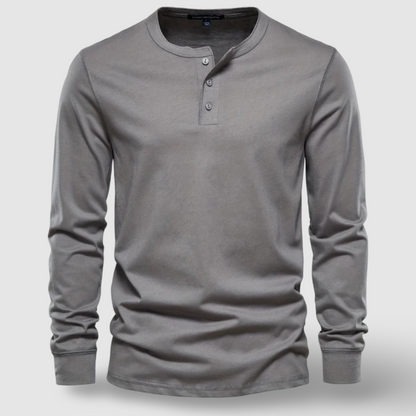 Classic men's casual button shirt, a long sleeve henley top for versatile everyday menswear.