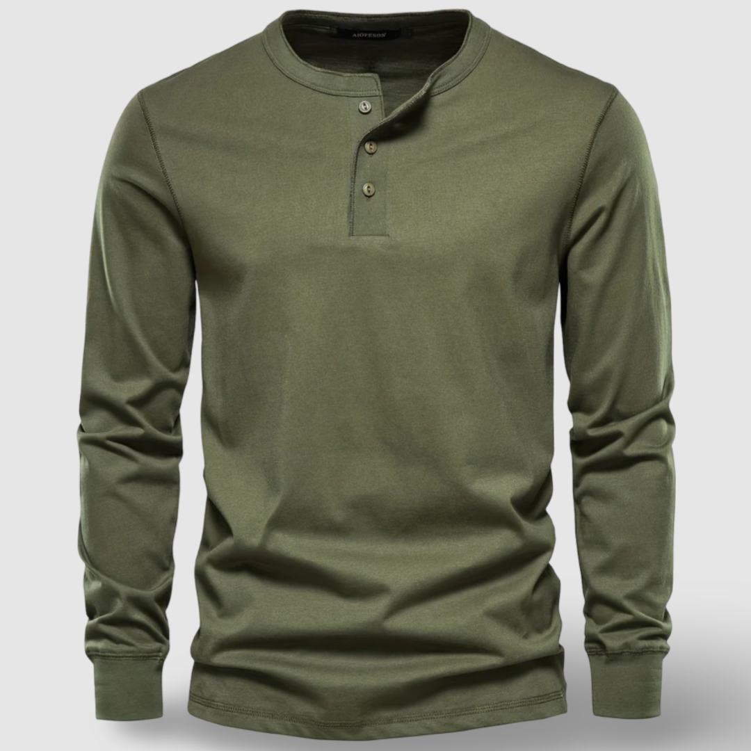 Everyday men's long sleeve henley top, a comfortable and essential casual shirt for menswear.
