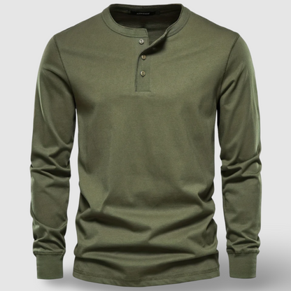 Everyday men's long sleeve henley top, a comfortable and essential casual shirt for menswear.