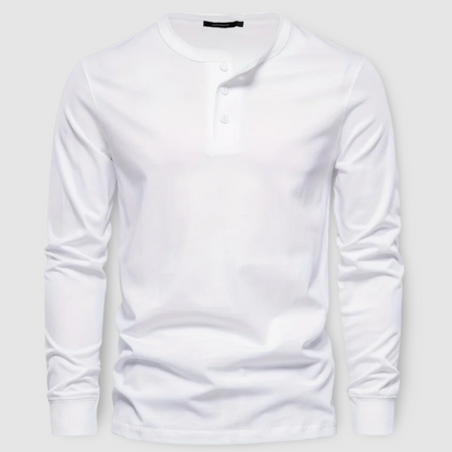 Durable men's everyday long sleeve henley top, a casual shirt perfect for layering menswear.