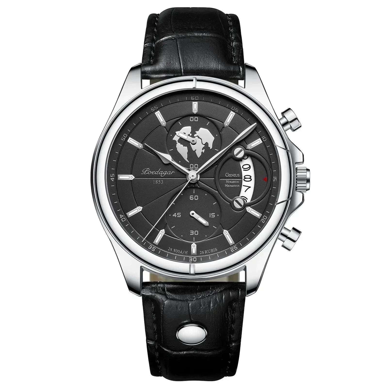 High-quality men's business watch. Chronograph with sleek dial, rich leather strap, and executive appeal.