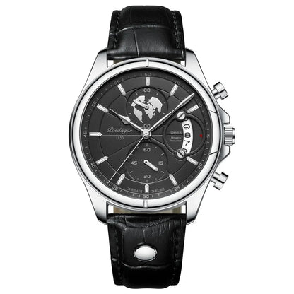 High-quality men's business watch. Chronograph with sleek dial, rich leather strap, and executive appeal.