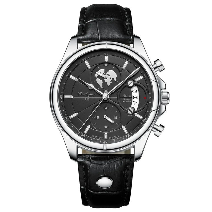 High-quality men's business watch. Chronograph with sleek dial, rich leather strap, and executive appeal.
