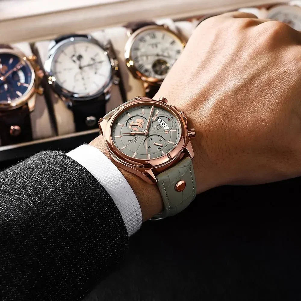 Sleek Executive Men's Chronograph Watch, perfect for business and formal occasions. Premium leather strap.