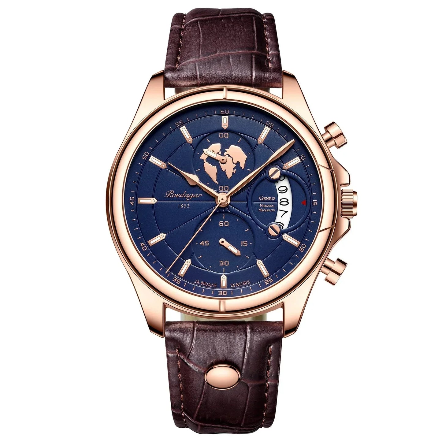 Premium men's executive watch, a quartz chronograph featuring a refined design and genuine leather strap.