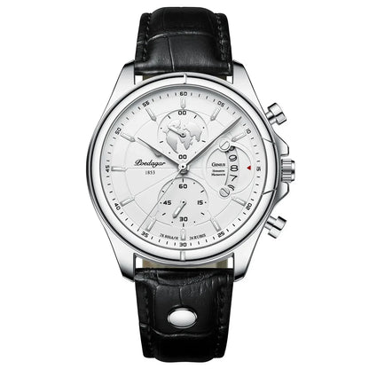 Stylish men's formal watch: an executive chronograph with a classic leather strap and precise quartz movement.