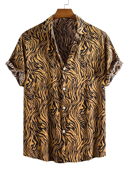 Men's exotic animal print short sleeve button-down shirt. Perfect for casual summer style & fashion.