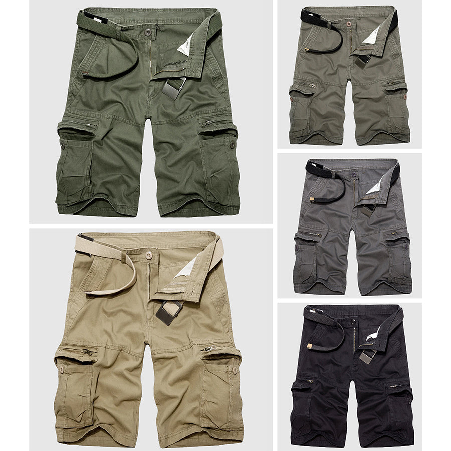Back view: Men's Explorer Cargo Shorts, showing secure cargo pockets, perfect for adventure gear & travel.