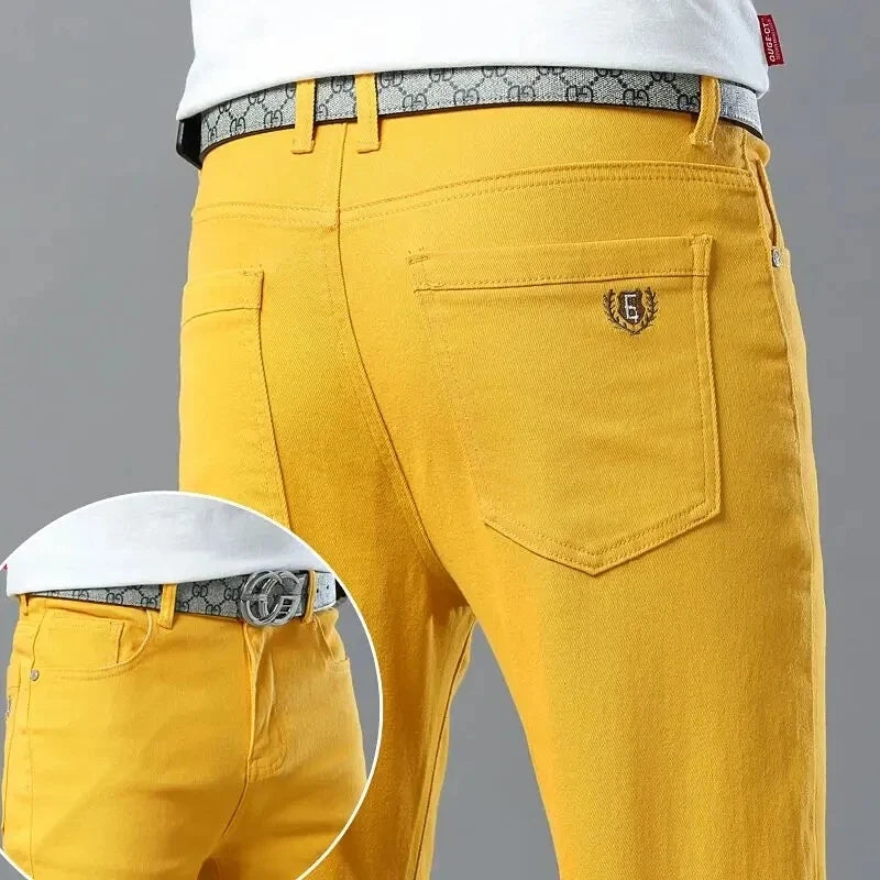 Stylish men's Fireline stretch denim trousers, vibrant, comfortable, and modern for casual wear.