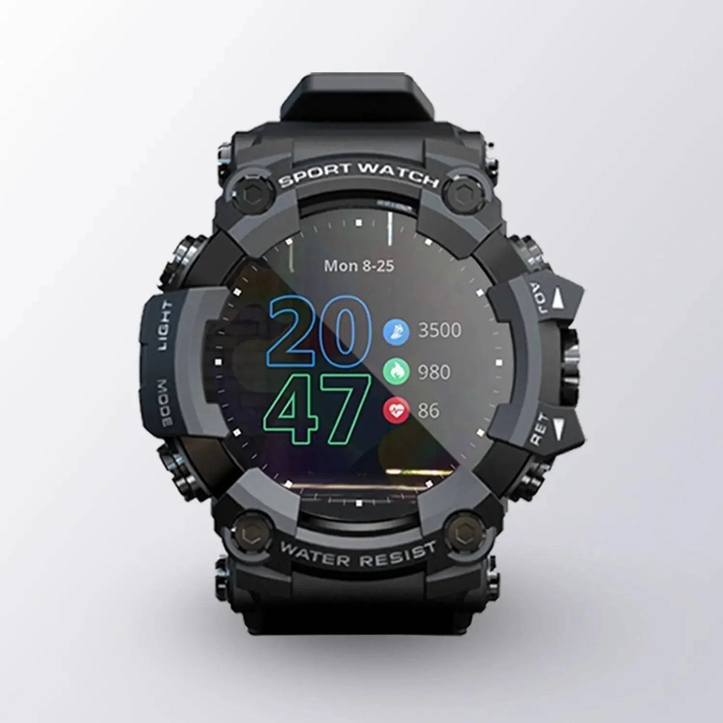 Men's fitness tracker smartwatch with heart rate & sleep monitor, displayed on wrist
