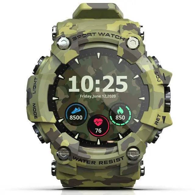 Overview of men's smartwatch features: heart rate, sleep, steps, and notifications