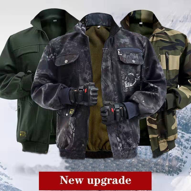 Men's fleece lined mountaineering suit, multiple pockets, insulated outdoor gear for winter hiking
