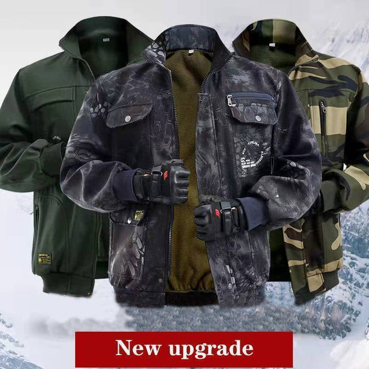 Men's fleece lined mountaineering suit, multiple pockets, insulated outdoor gear for winter hiking