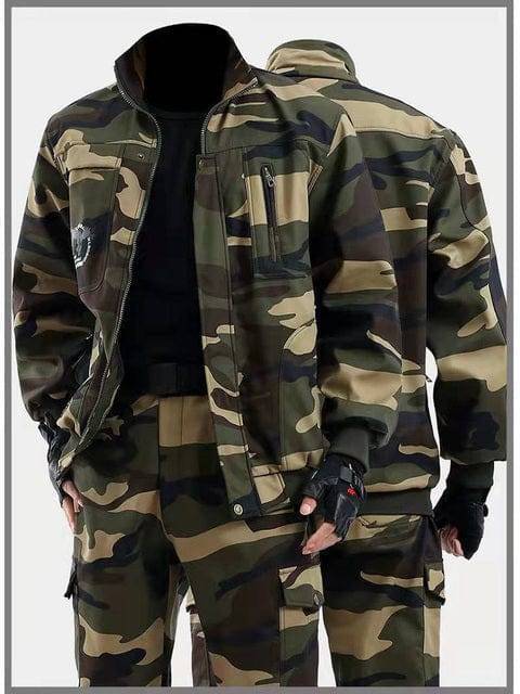 Detail of men's insulated winter wear suit, fleece lining and multiple pockets for hiking and outdoor gear