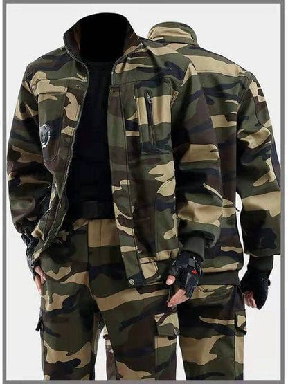 Detail of men's insulated winter wear suit, fleece lining and multiple pockets for hiking and outdoor gear