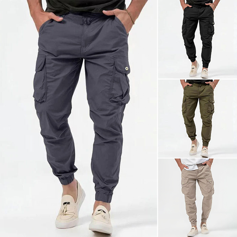 Comfort-fit men's cargo joggers. Soft stretch fabric, tapered fit for activewear & casual style.