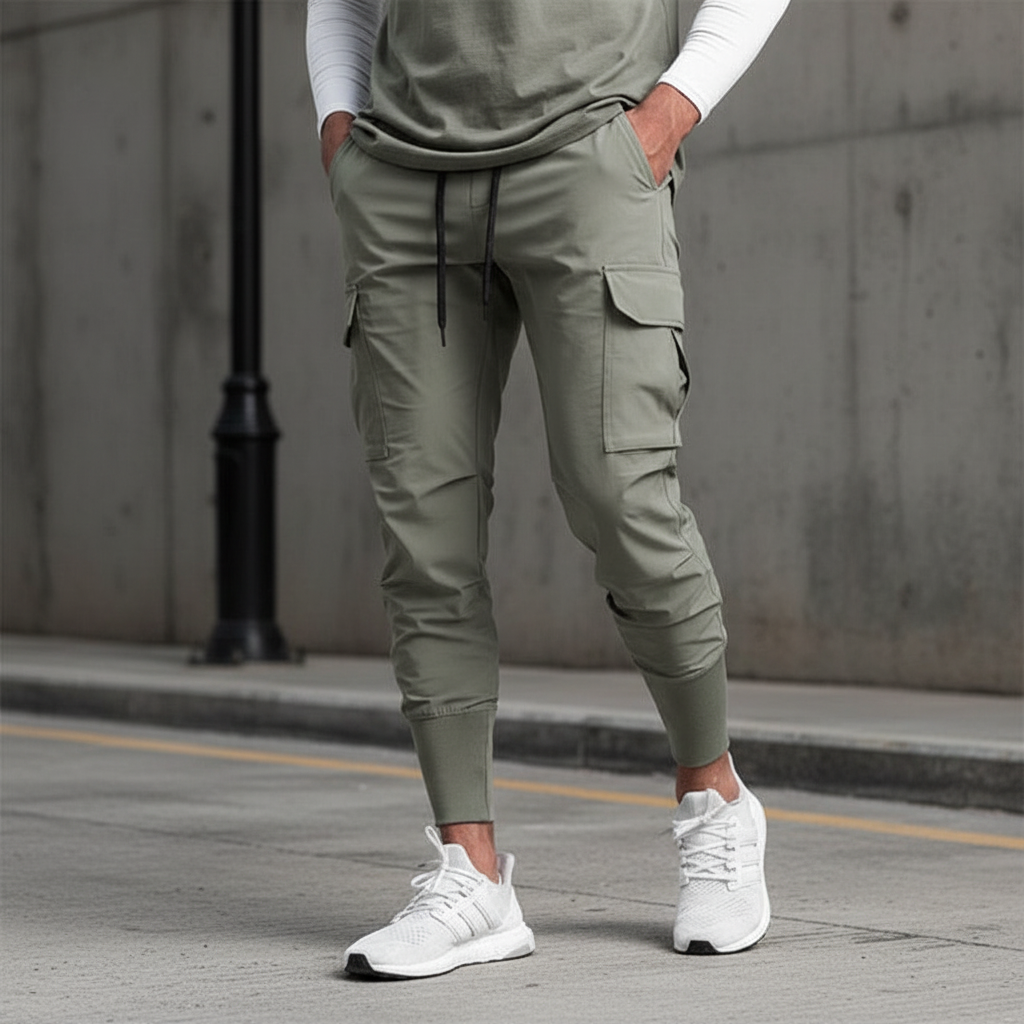 Men's flexible movement jogger pants with multiple pockets, ideal for athletic wear & casual style.