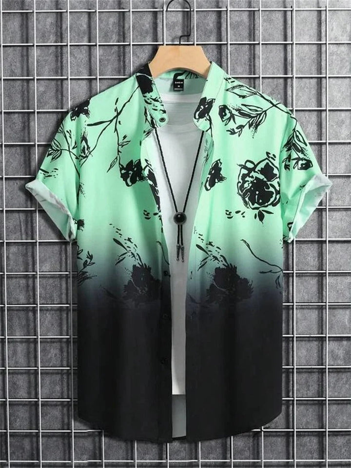 Men's floral short-sleeve collared shirt. Casual summer print for modern men's fashion. Relaxed fit.