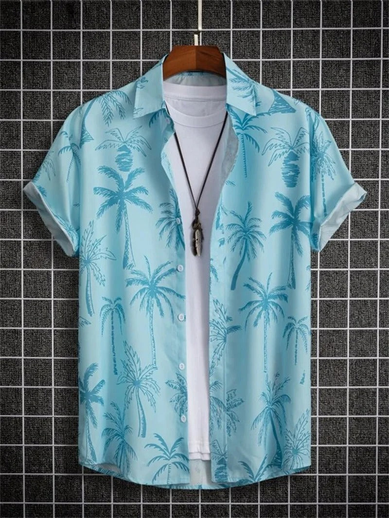 Fashionable men's floral print short-sleeve shirt. A collared button-up for relaxed summer style.