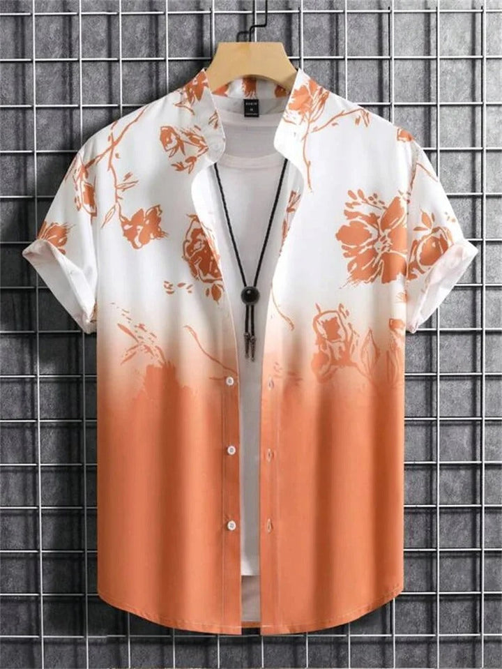Trendy men's floral print short-sleeve shirt. A collared button-up for casual summer fashion & relaxed wear.