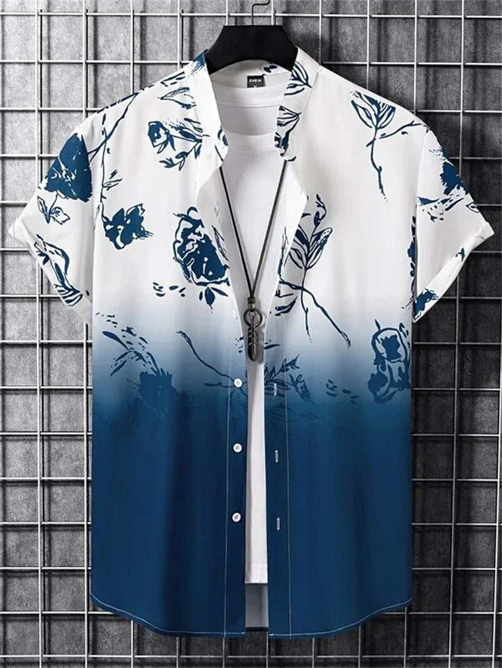 Lorenzo men's floral print short-sleeve collared shirt. Stylish and perfect for men's summer casual fashion.