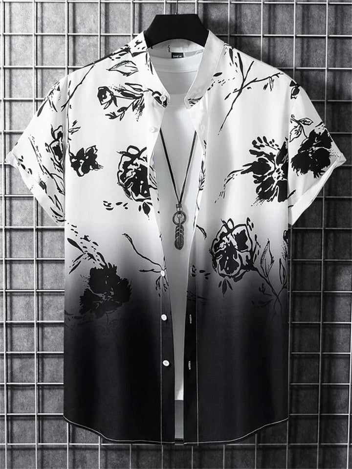 Casual men's floral print short-sleeve button-up shirt. Great for summer outings, relaxed fit & stylish.