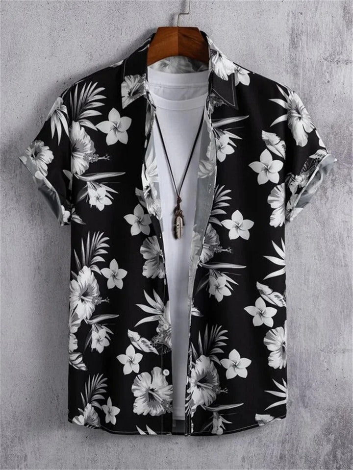Men's collared floral short-sleeve shirt, button-up. Comfortable & stylish for summer casual wear.